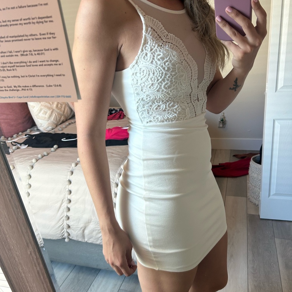 White lace and sheer short dress!!